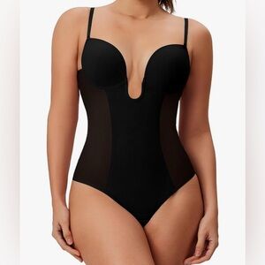 Thong Shapewear Tummy Control Low Back U Plunge Bra Faja with Crotch Bodysuit